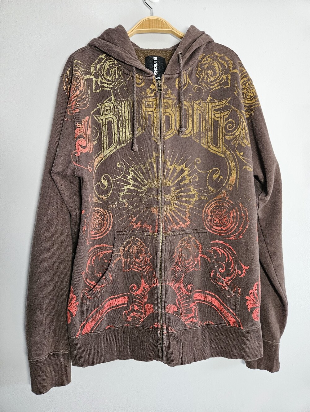 Billabong Vintage Men's Printed Full-Zip Fleece Hoodie,  Brown, Sz L